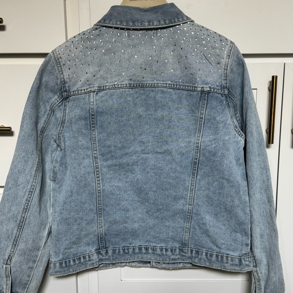 Light Blue Denim Jacket with Studded Shoulders - Picture 6 of 11